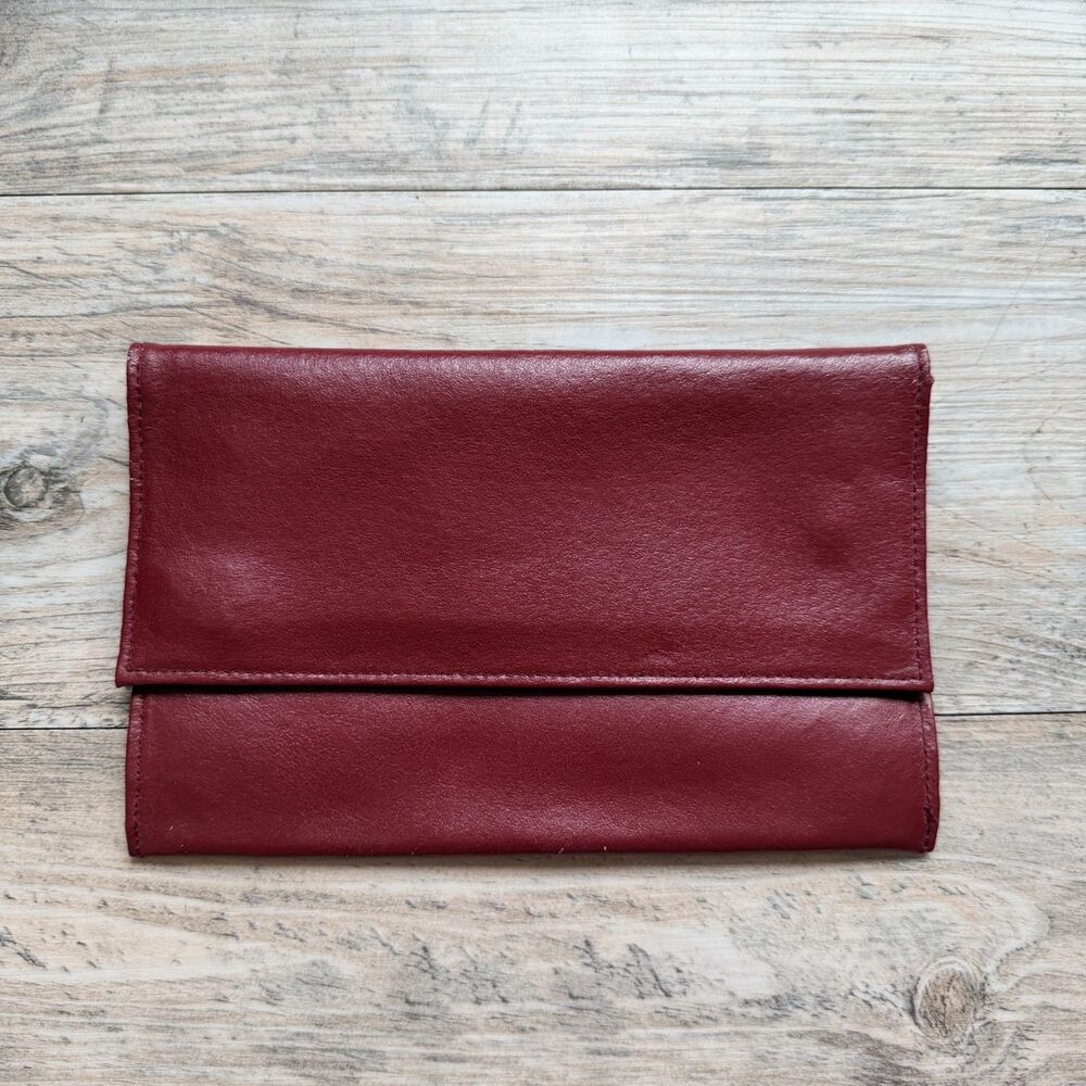 Vintage Lillian Vernon Genuine Leather Travel Organizer Burgundy Document Wallet